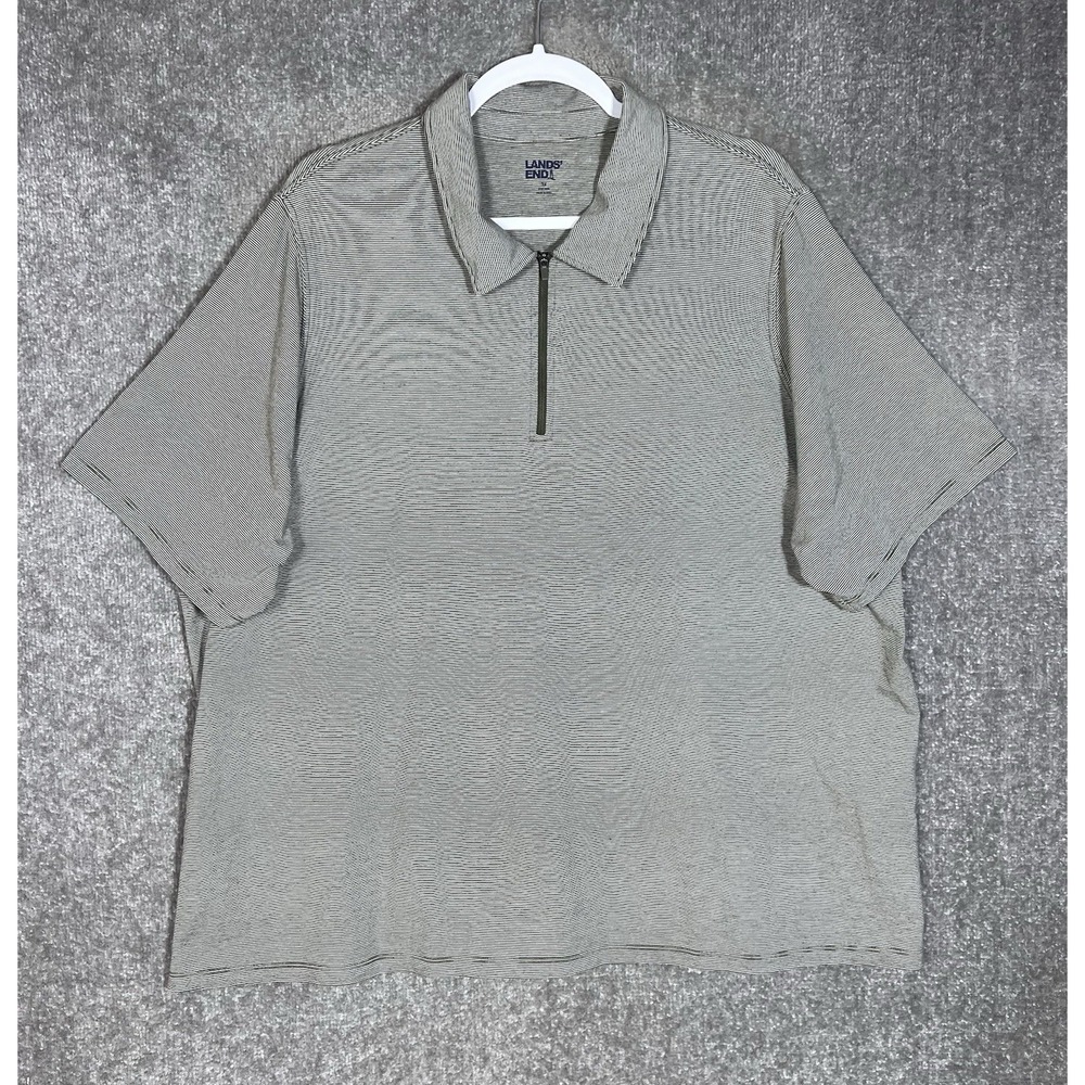 Lands End 1/4 Zip Polo Shirt Womens Size 3X 24W-26W Olive Green Striped Stretch